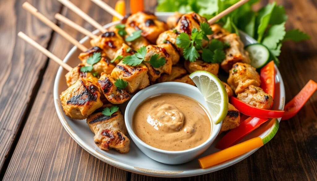 Chicken satay with peanut sauce Chicken satay with peanut sauce