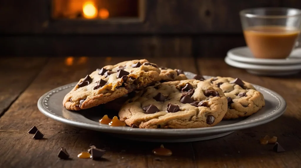 Caramel Chocolate Chip Cookies Fresh Out of the Oven
