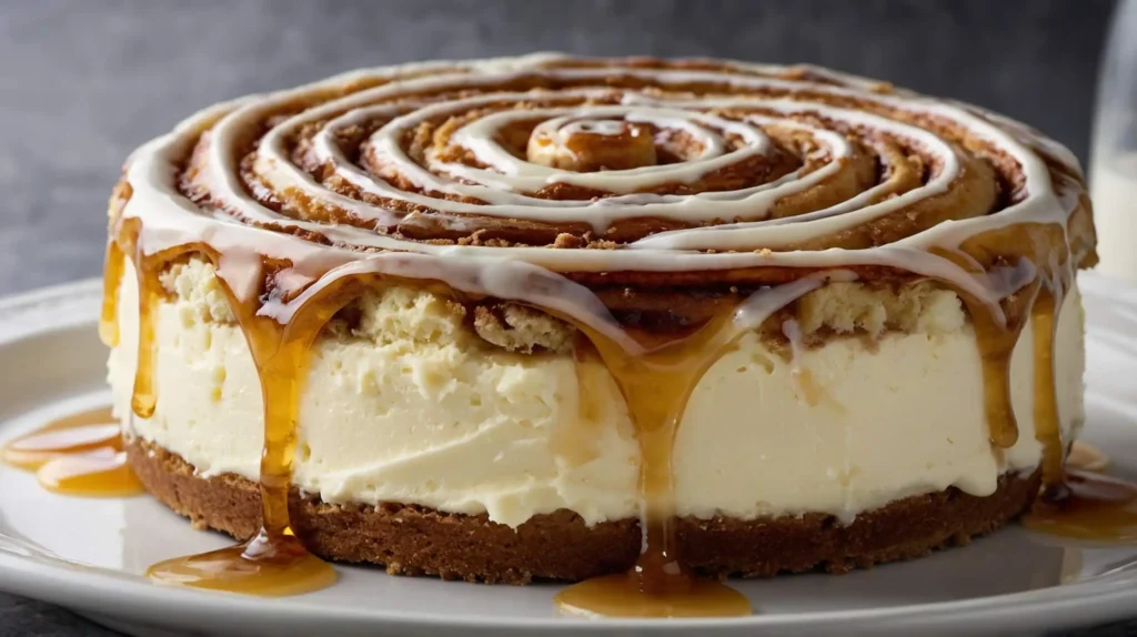 Cinnamon Roll Honeybun Cheesecake with Creamy Topping
