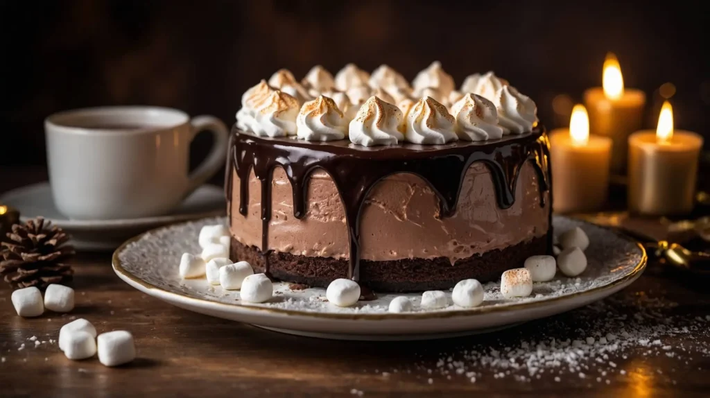 Hot Cocoa Cheesecake with Marshmallow Topping