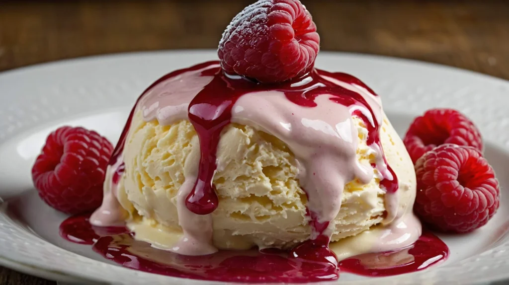 Homemade raspberry cream sauce for ice cream