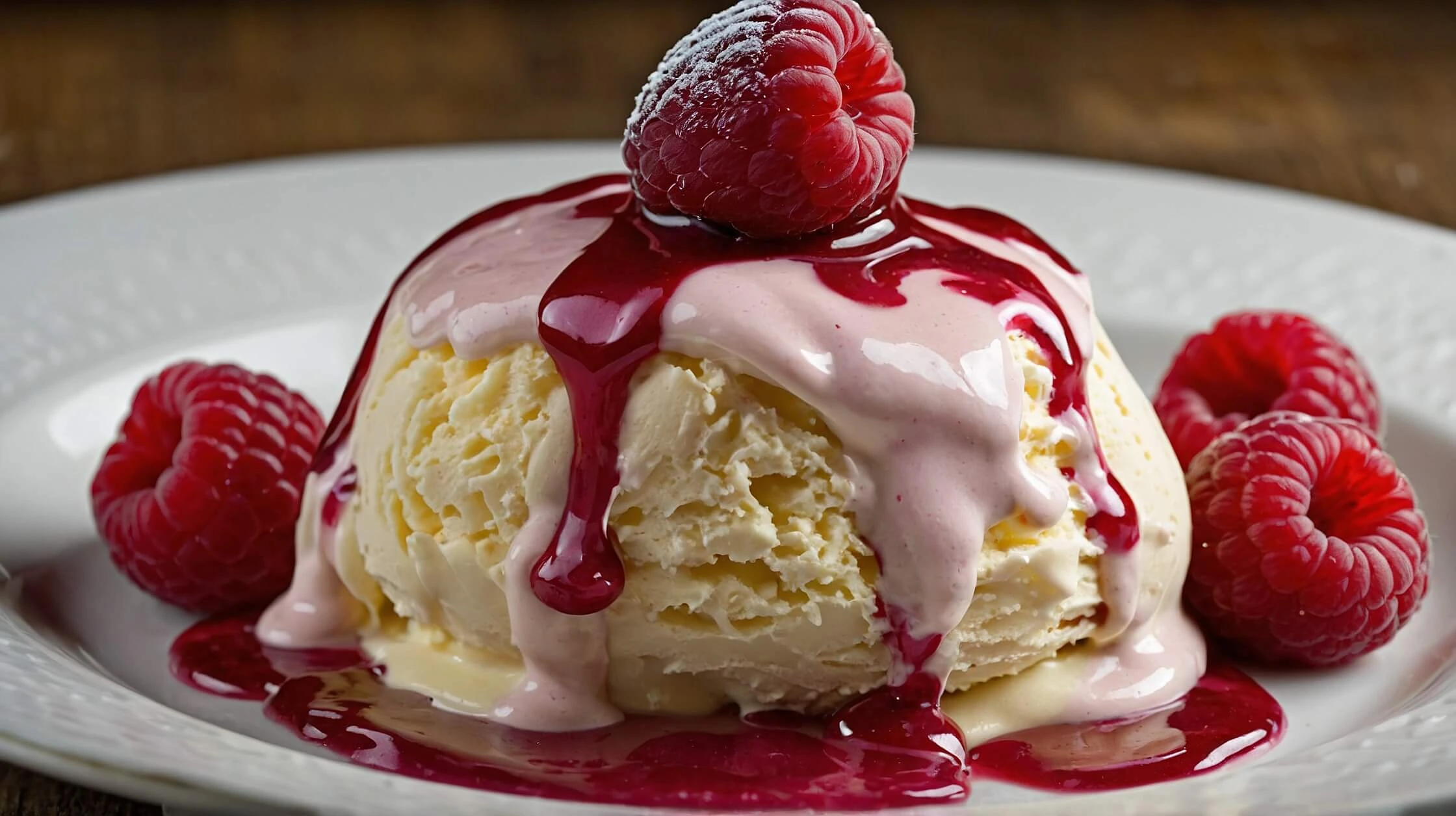 Homemade raspberry cream sauce for ice cream