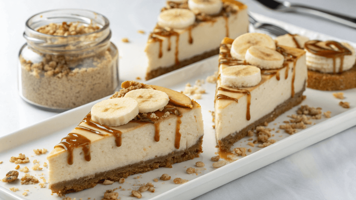 Creamy Banana Crunch Cheesecake with Golden Topping
