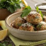 Juicy Baked Chicken Ricotta Meatballs on a Serving Plate