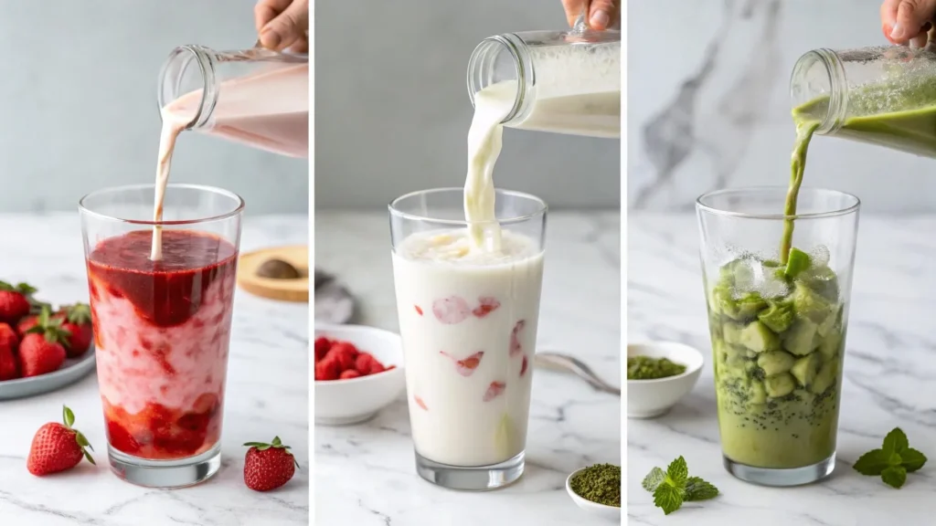 Strawberry Matcha Latte in Clear Glass