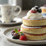 Fluffy Japanese Souffle Pancakes on a White Plate